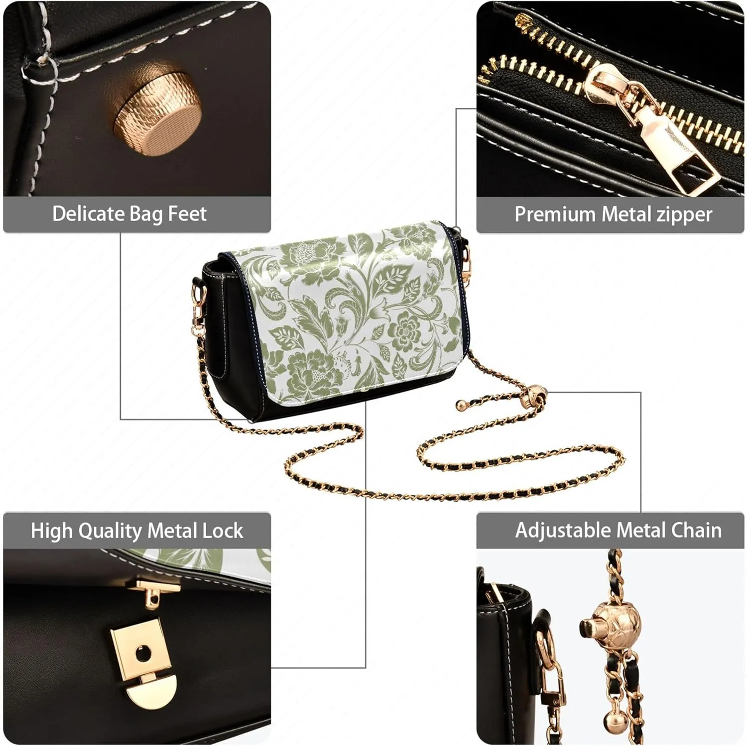 Flower Women Leather Shoulder Bag, Tiedyed Stripe Blue Crossbody Purses for Women Trendy Handbag with Chain Strap