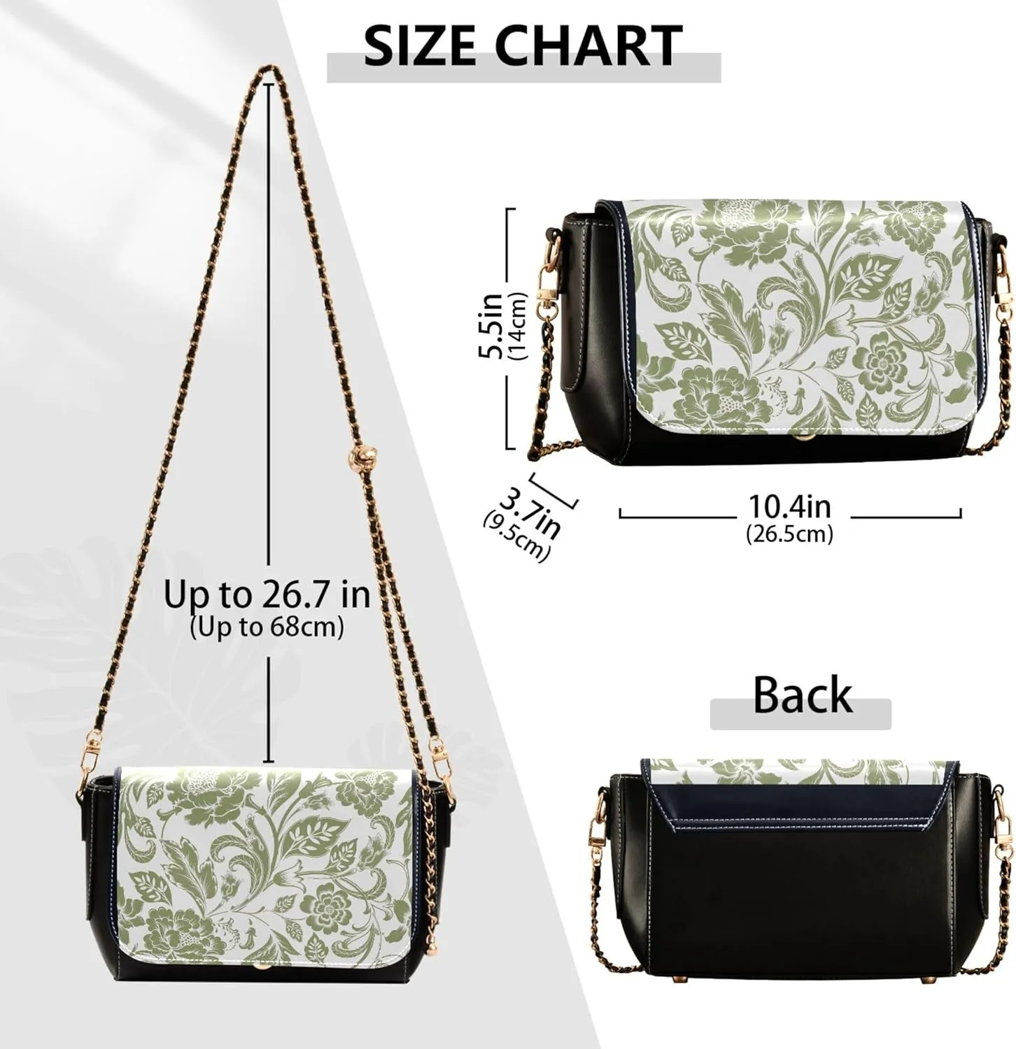 Flower Women Leather Shoulder Bag, Tiedyed Stripe Blue Crossbody Purses for Women Trendy Handbag with Chain Strap