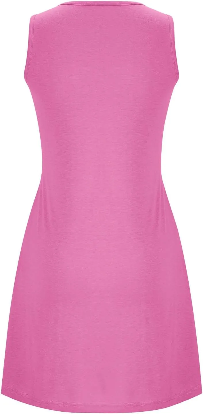 Flowy Dresses for Women Sleeveless Ruched Front T-Shirts Dress Halter Solid Casual Short Tank Sundress with Pockets