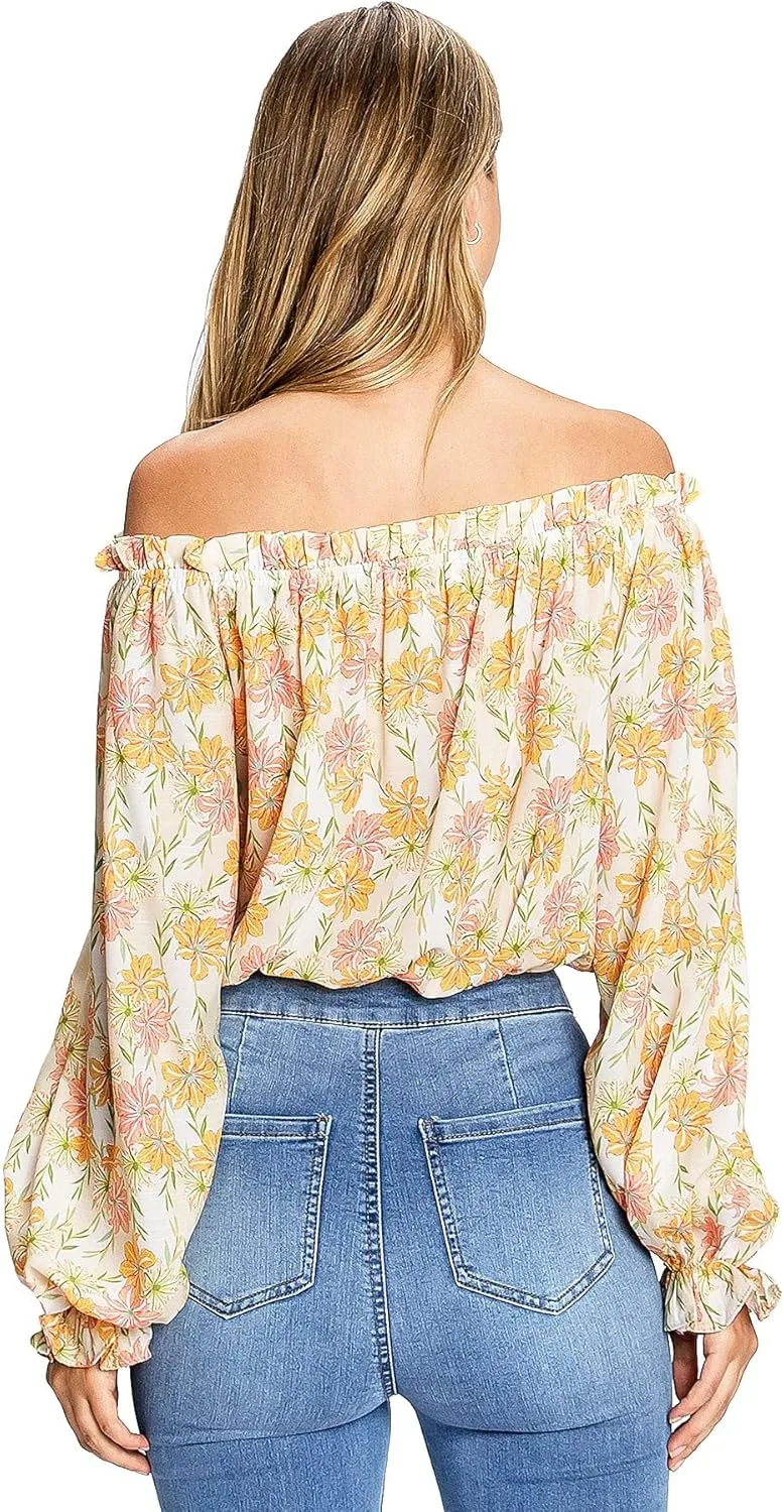 Flying Tomato Women's Boho Style Off Shoulder Blouse