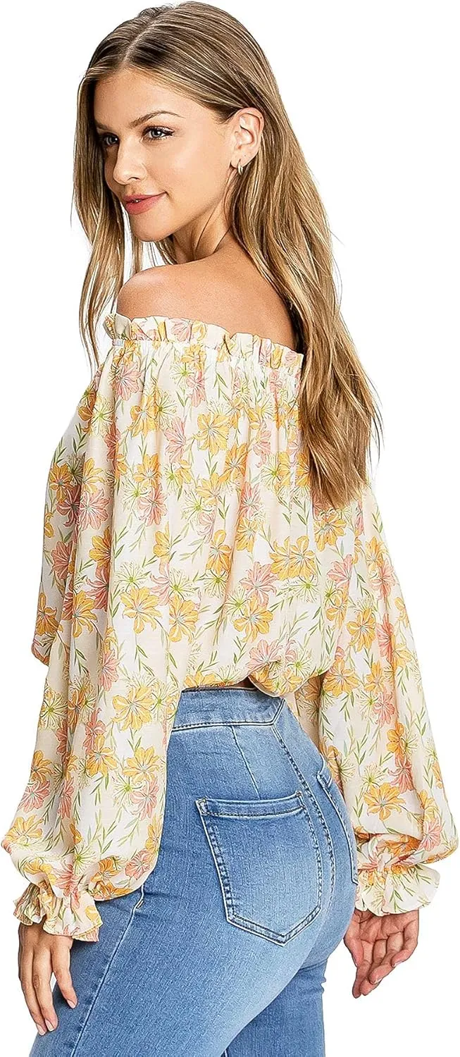 Flying Tomato Women's Boho Style Off Shoulder Blouse