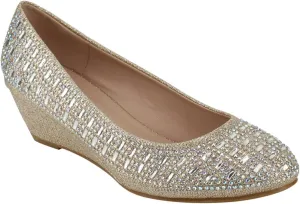 Forever Womens Low Wedge Heel Closed Toe Wedding Party Dress Sandals Shoes Champagne, 9
