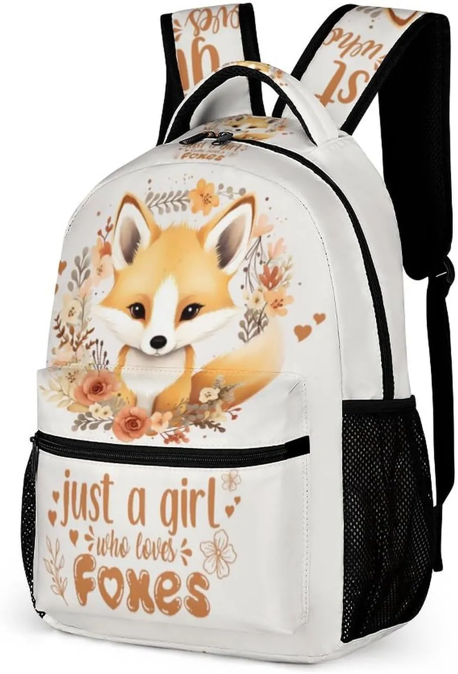 Fox Backpack for Kids Girls Boys School, 16 Inches Cute Foxes Theme Bookbag, Adjustable, Lightweight, Large Capacity, Colorful Daily Casual Animal Backpacks