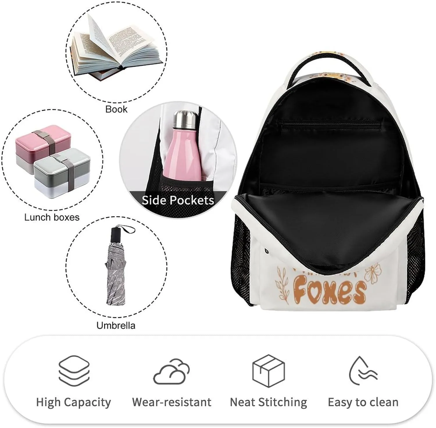 Fox Backpack for Kids Girls Boys School, 16 Inches Cute Foxes Theme Bookbag, Adjustable, Lightweight, Large Capacity, Colorful Daily Casual Animal Backpacks