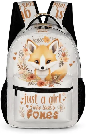 Fox Backpack for Kids Girls Boys School, 16 Inches Cute Foxes Theme Bookbag, Adjustable, Lightweight, Large Capacity, Colorful Daily Casual Animal Backpacks