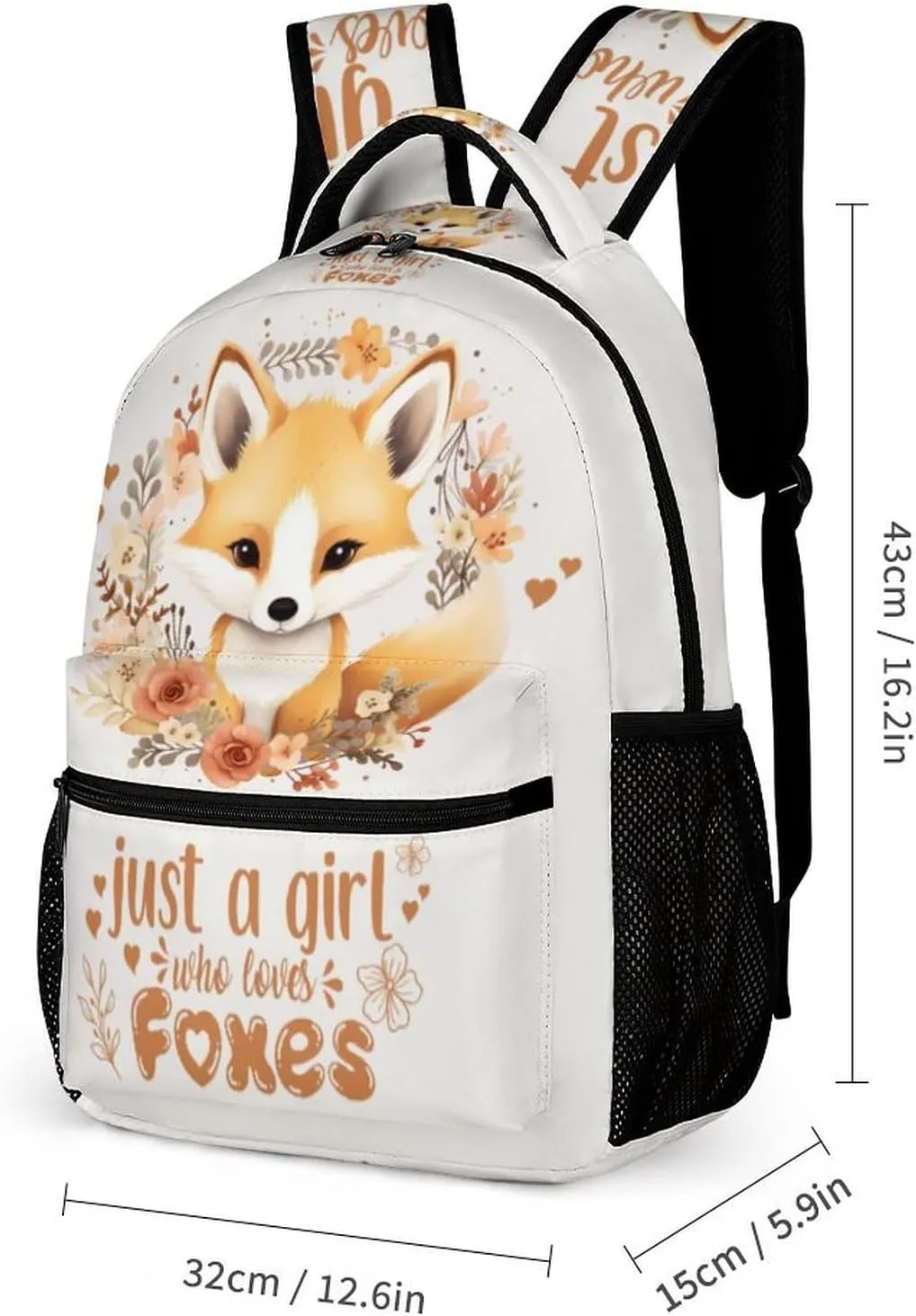 Fox Backpack for Kids Girls Boys School, 16 Inches Cute Foxes Theme Bookbag, Adjustable, Lightweight, Large Capacity, Colorful Daily Casual Animal Backpacks