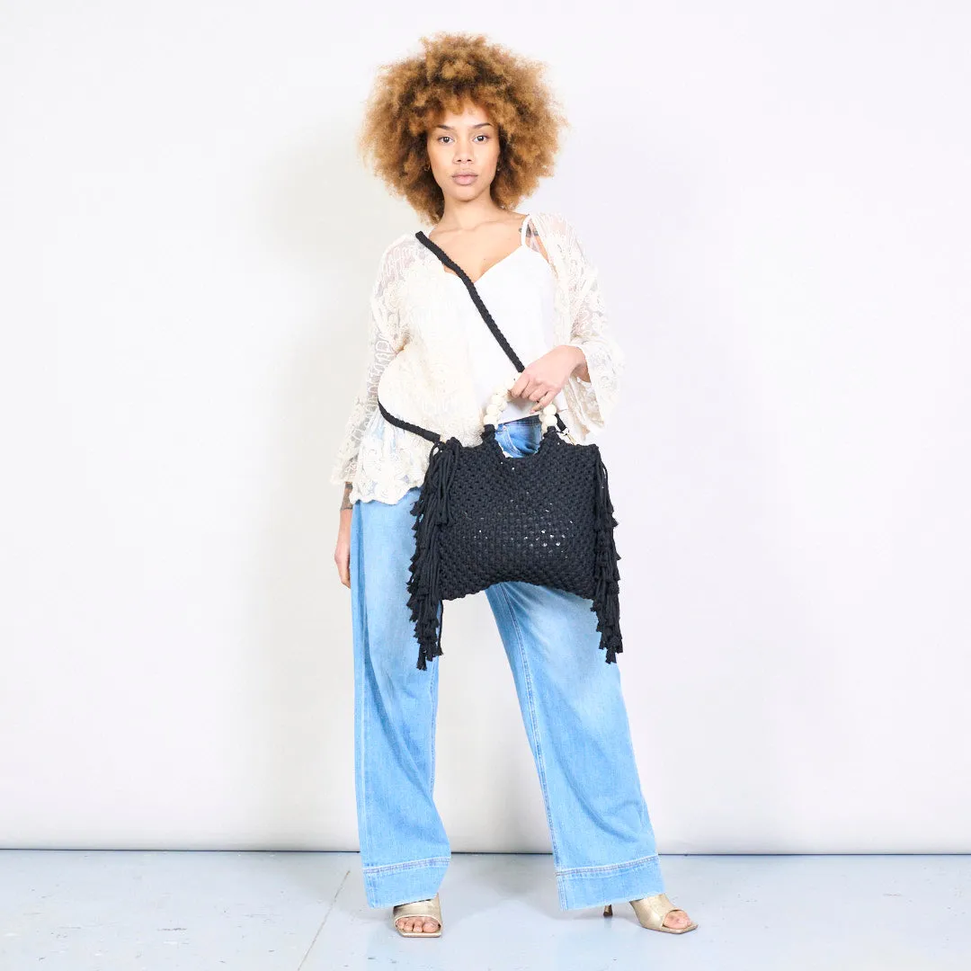 Fringe woven shoulder bag wholesale
