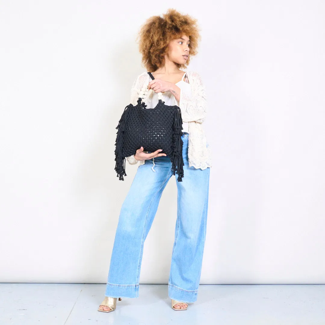 Fringe woven shoulder bag wholesale