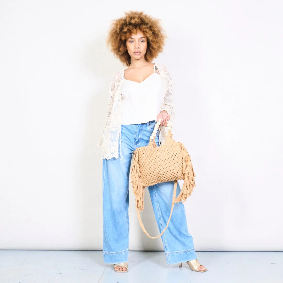 Fringe woven shoulder bag wholesale