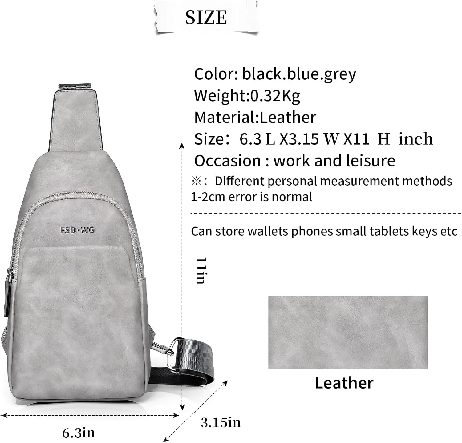 FSD.WG sling Backpack for Men Chest Bag Crossbody Shoulder Bags Travel Bag Purse for Men with Water Resistant