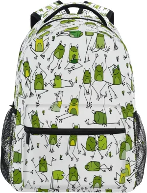 Funny Frogs Pattern Print Travel Backpack for School Water Resistant Bookbag