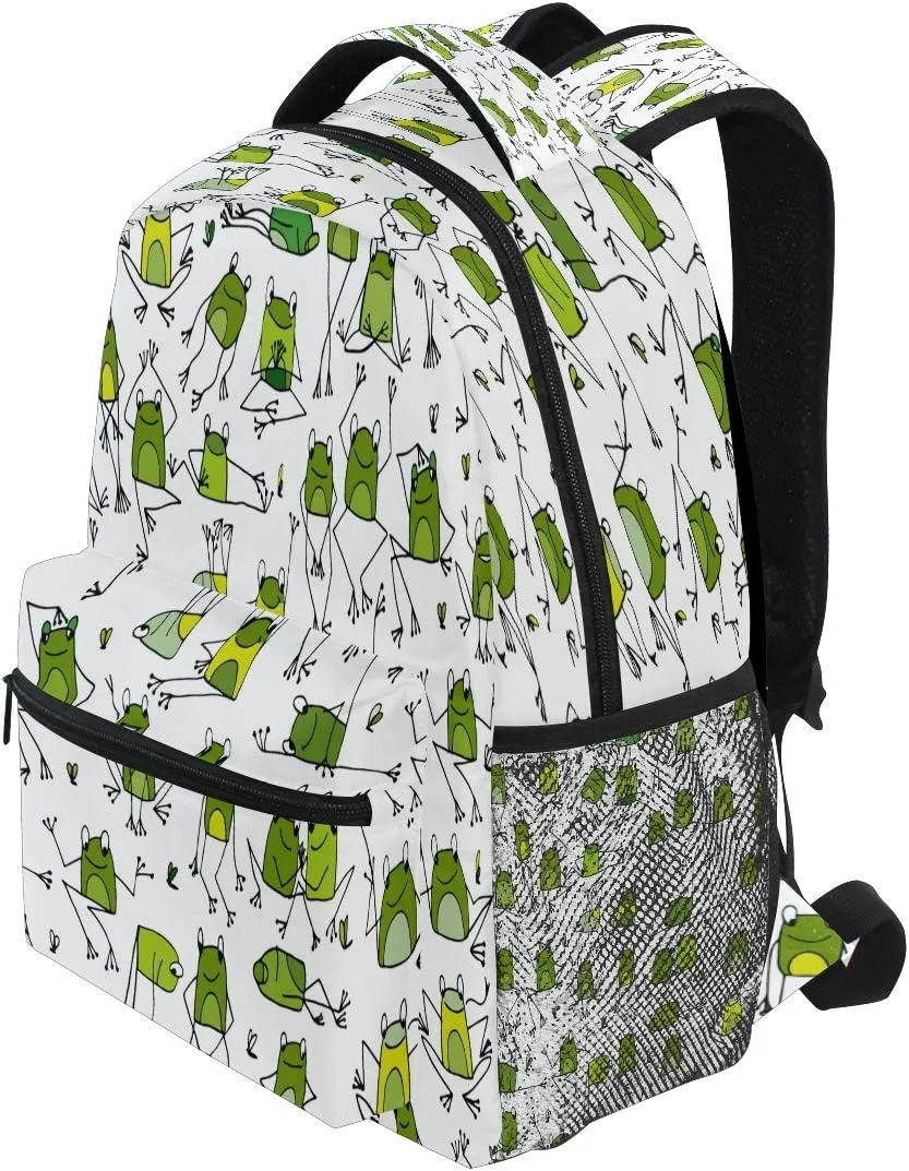 Funny Frogs Pattern Print Travel Backpack for School Water Resistant Bookbag