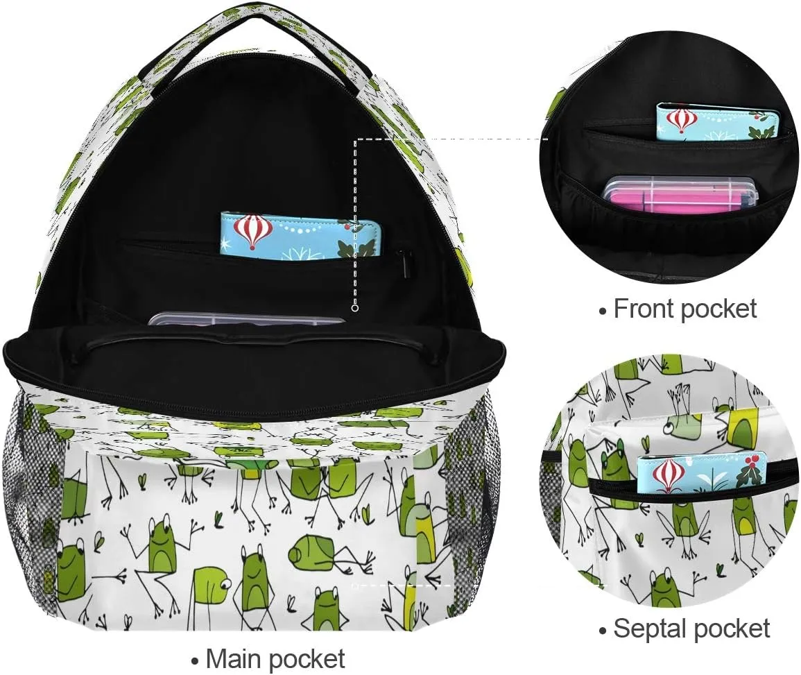 Funny Frogs Pattern Print Travel Backpack for School Water Resistant Bookbag
