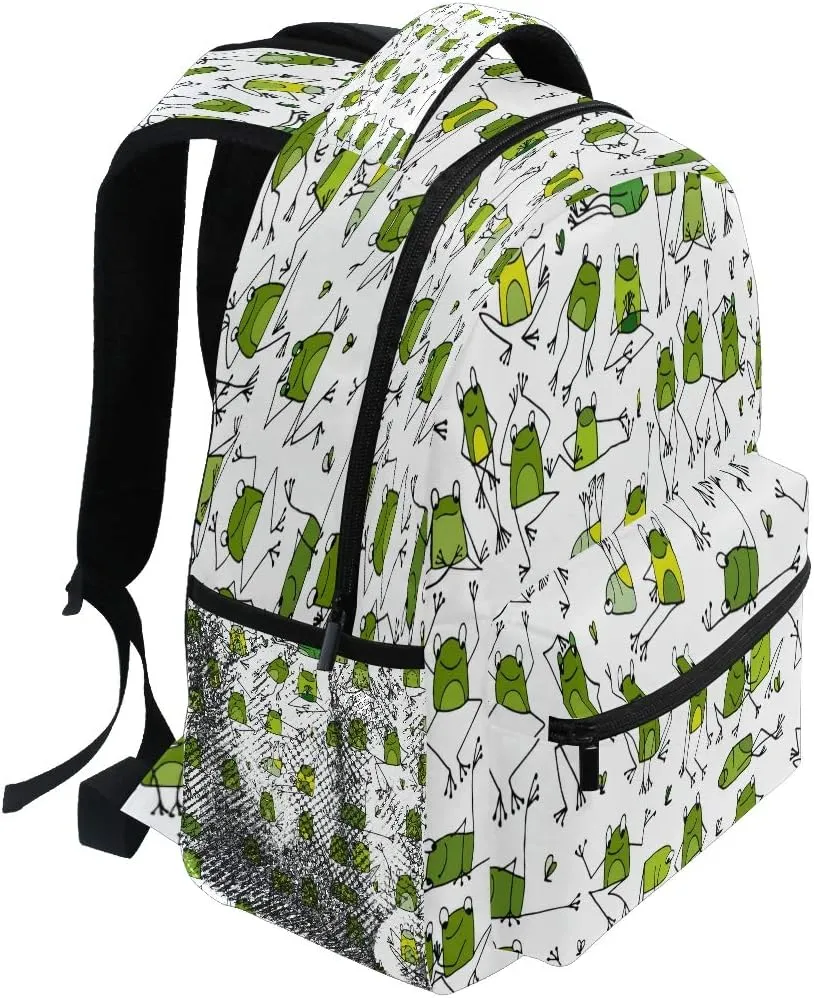 Funny Frogs Pattern Print Travel Backpack for School Water Resistant Bookbag