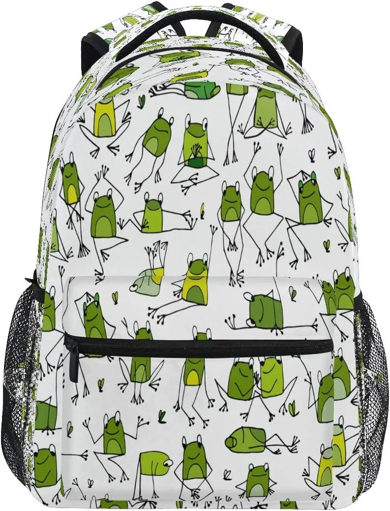 Funny Frogs Pattern Print Travel Backpack for School Water Resistant Bookbag