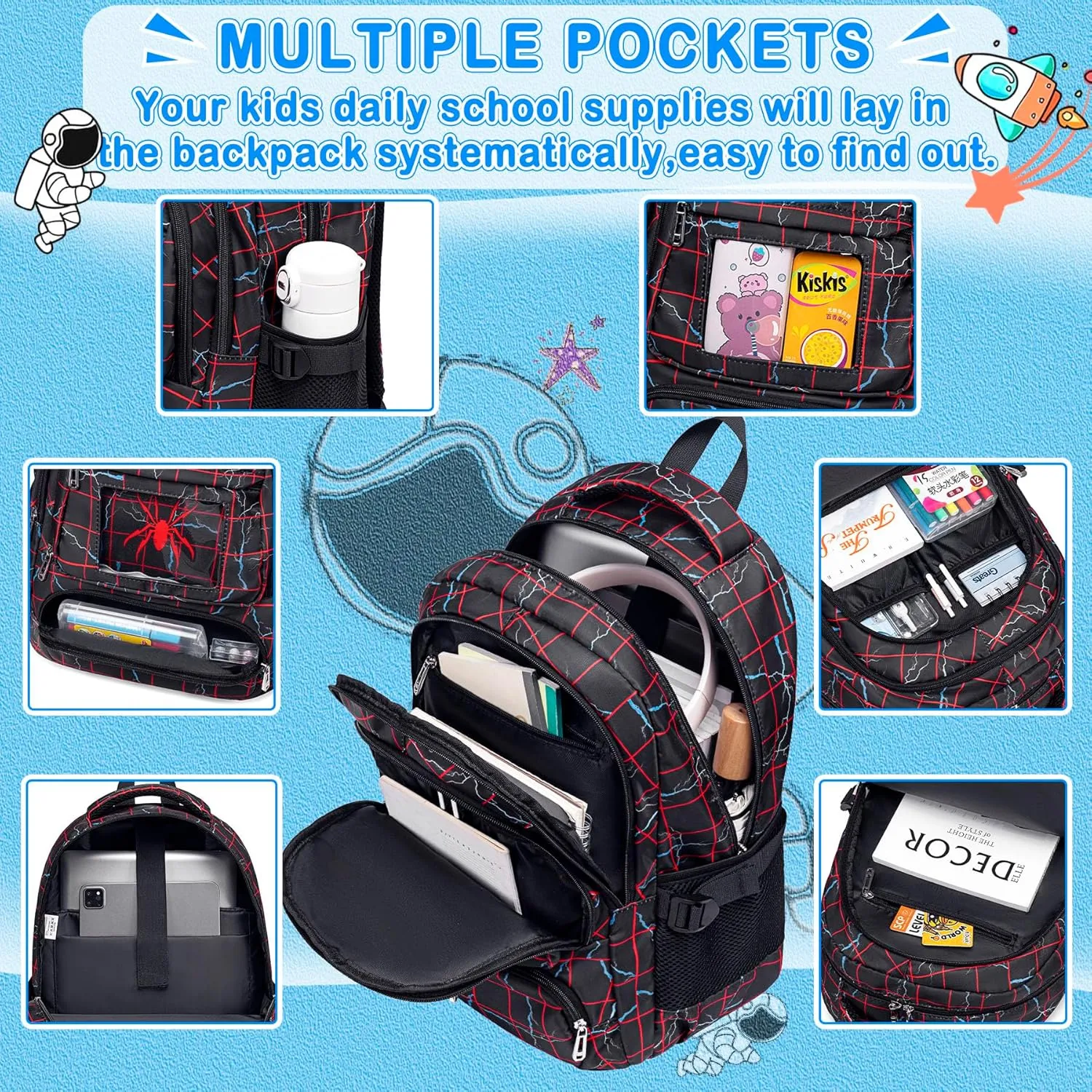 FunnyGifts Boys Backpacks with Lunch Box for Kids School Bookbag with Lunch Bag for Elementary Kindergarten Preschool Sticker for Backpacks Mochila Para Niños 4 5 6 7 8 9 10 11 12