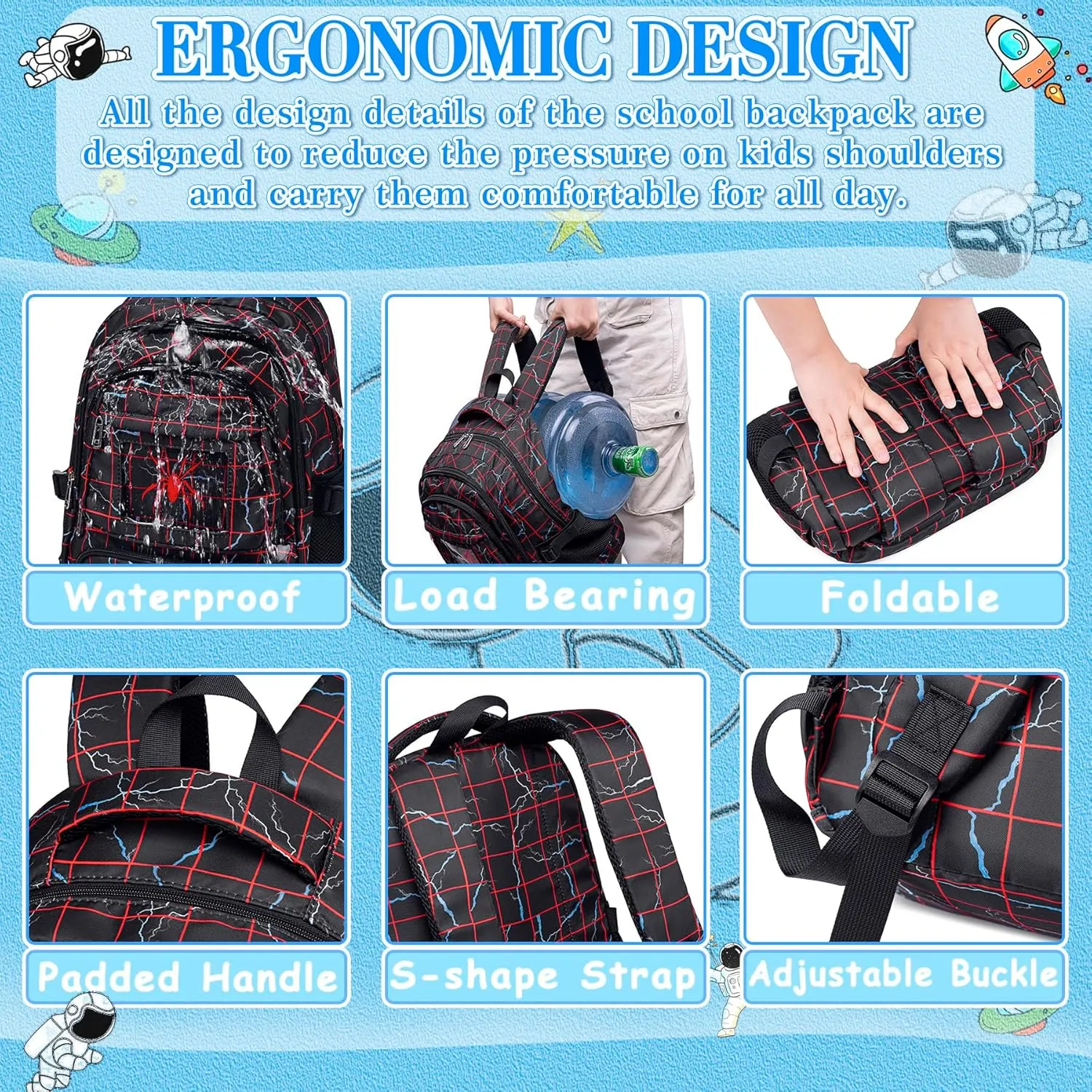 FunnyGifts Boys Backpacks with Lunch Box for Kids School Bookbag with Lunch Bag for Elementary Kindergarten Preschool Sticker for Backpacks Mochila Para Niños 4 5 6 7 8 9 10 11 12