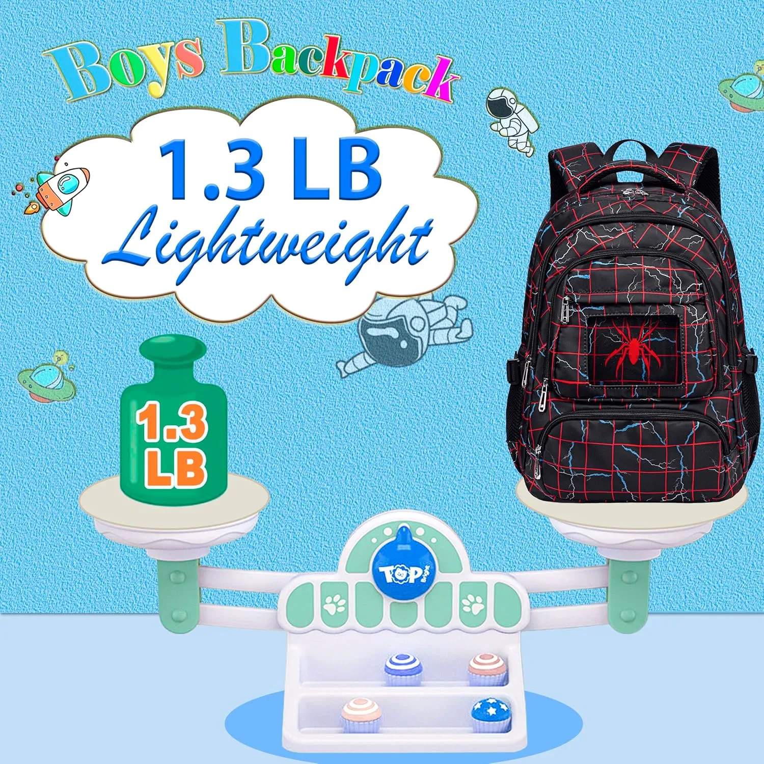 FunnyGifts Boys Backpacks with Lunch Box for Kids School Bookbag with Lunch Bag for Elementary Kindergarten Preschool Sticker for Backpacks Mochila Para Niños 4 5 6 7 8 9 10 11 12