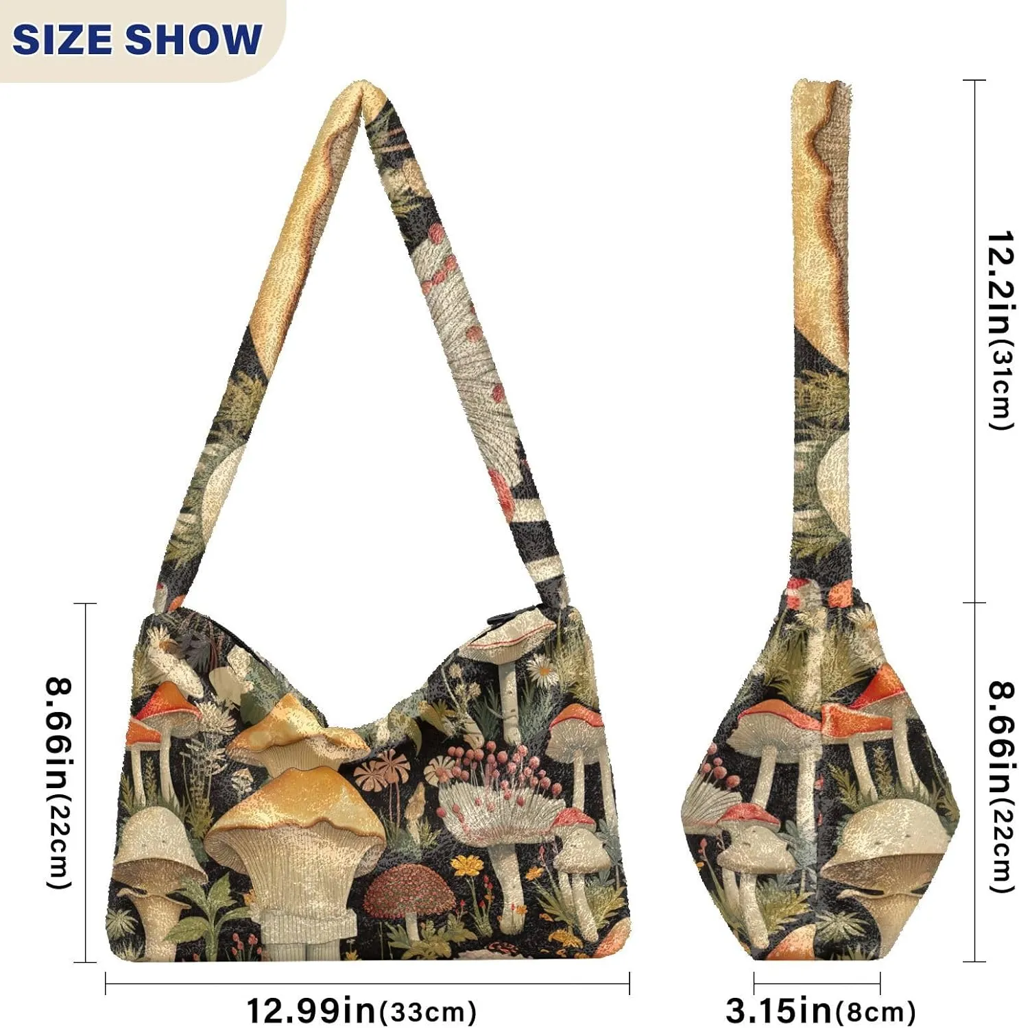 GAIGEO Colorful Forest Mushrooms Woman Shoulder Bag, Shoulder Bag for Women with Zipper, Womens Outdoor Bag