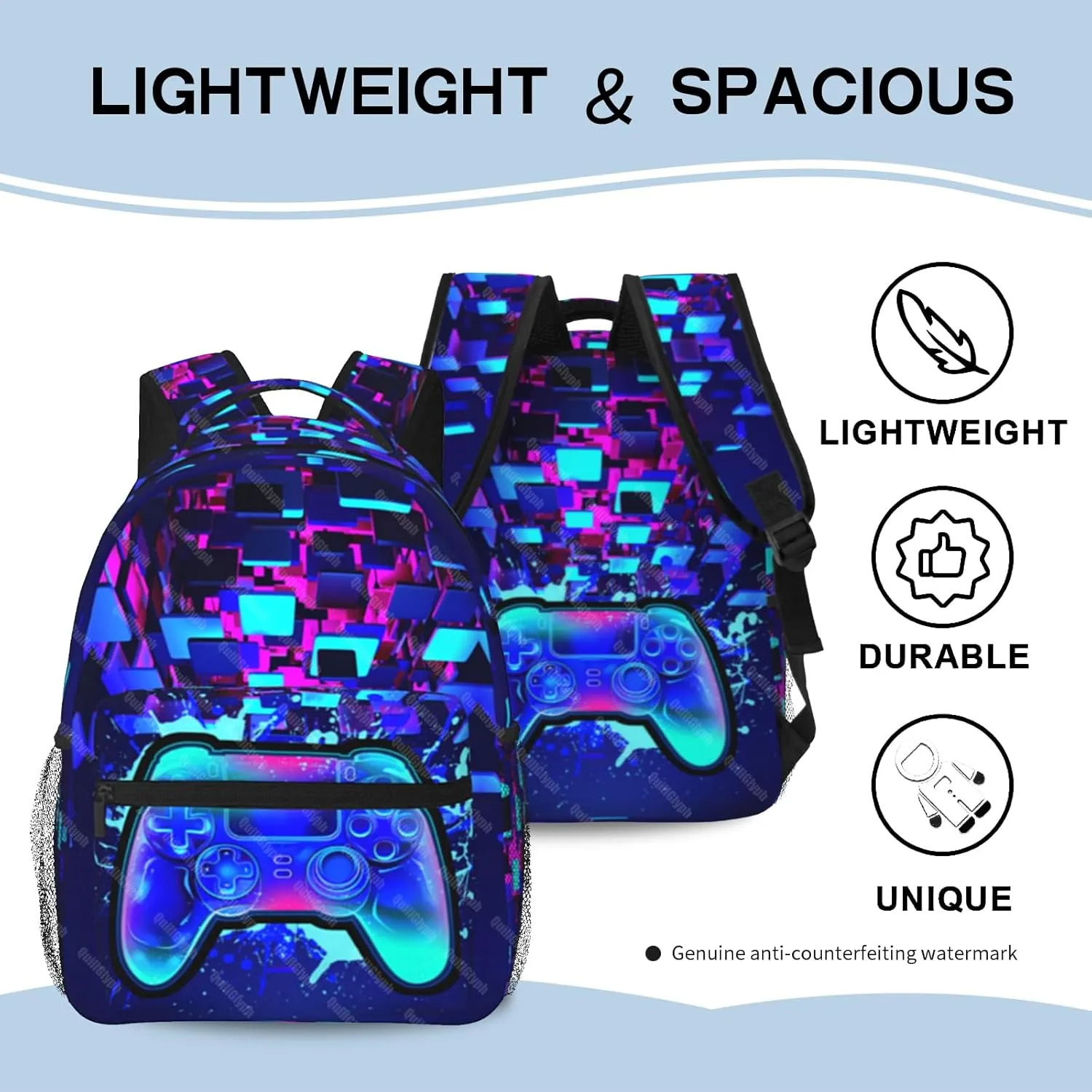 Gamer School Backpack For Boys Abstract Gamepad Boys Backpack For Kids Children Teens Backpacks Ages 6-18
