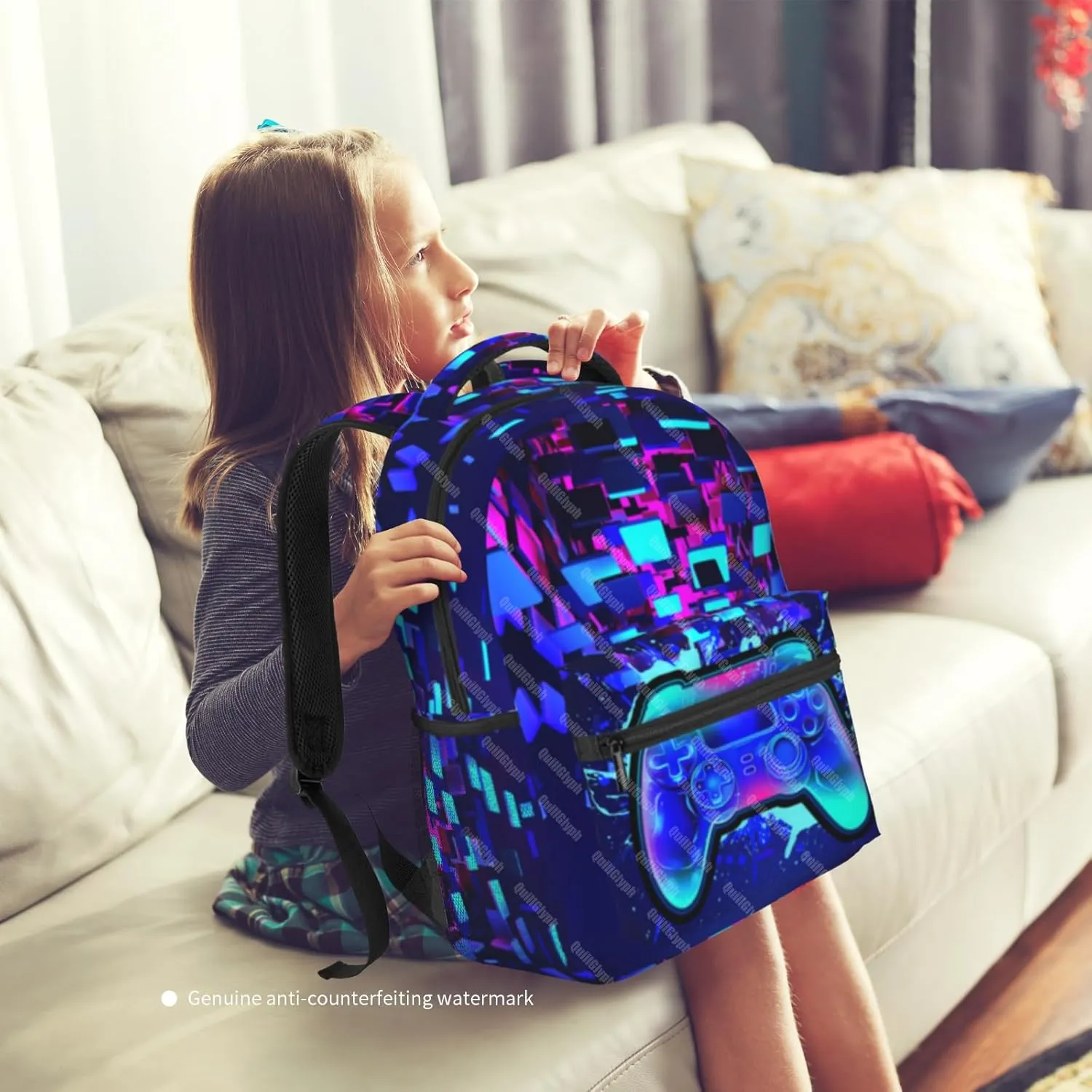 Gamer School Backpack For Boys Abstract Gamepad Boys Backpack For Kids Children Teens Backpacks Ages 6-18