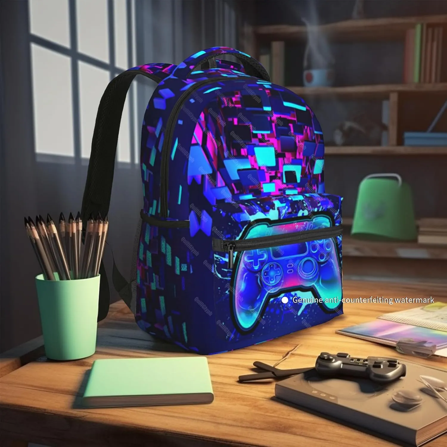 Gamer School Backpack For Boys Abstract Gamepad Boys Backpack For Kids Children Teens Backpacks Ages 6-18