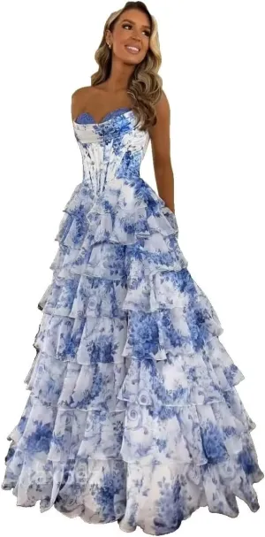 GATMAHE Tulle Floral Prom Dresses for Teens 2025 Tiererd Long Ball Gown Strapless Sweetheart Formal Evening Gowns with Slit