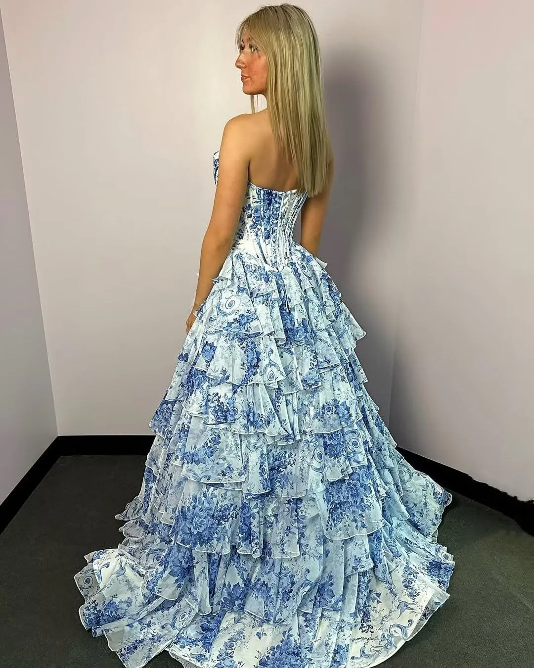 GATMAHE Tulle Floral Prom Dresses for Teens 2025 Tiererd Long Ball Gown Strapless Sweetheart Formal Evening Gowns with Slit
