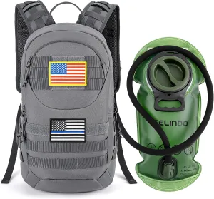 Gelindo Hydration Pack Backpack, 900D Tactical MOLLE Daypack with Quick-Release 2L Water Bladder, Lightweight Backpacks