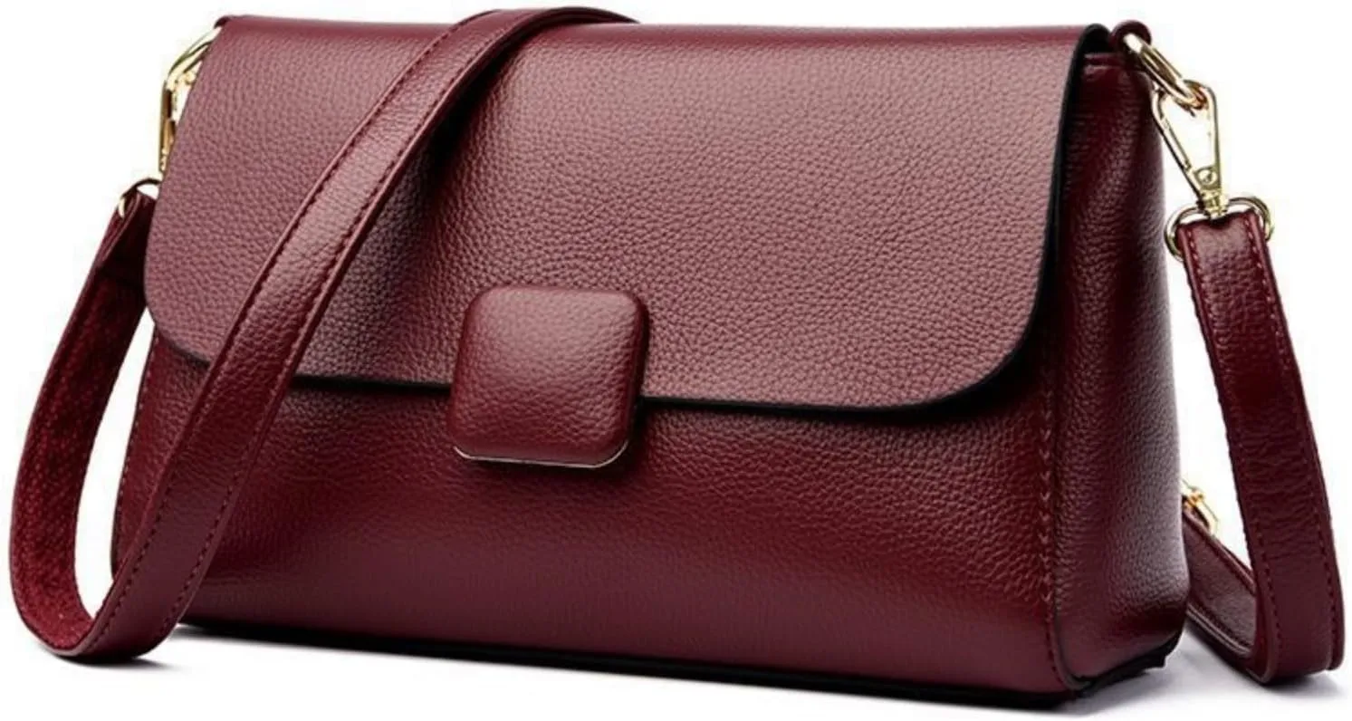 Genuine Leather Crossbody Bag for Women, Small Soft Cowhide Shoulder Purse, Magnetic Closure, Adjustable Strap