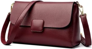 Genuine Leather Crossbody Bag for Women, Small Soft Cowhide Shoulder Purse, Magnetic Closure, Adjustable Strap