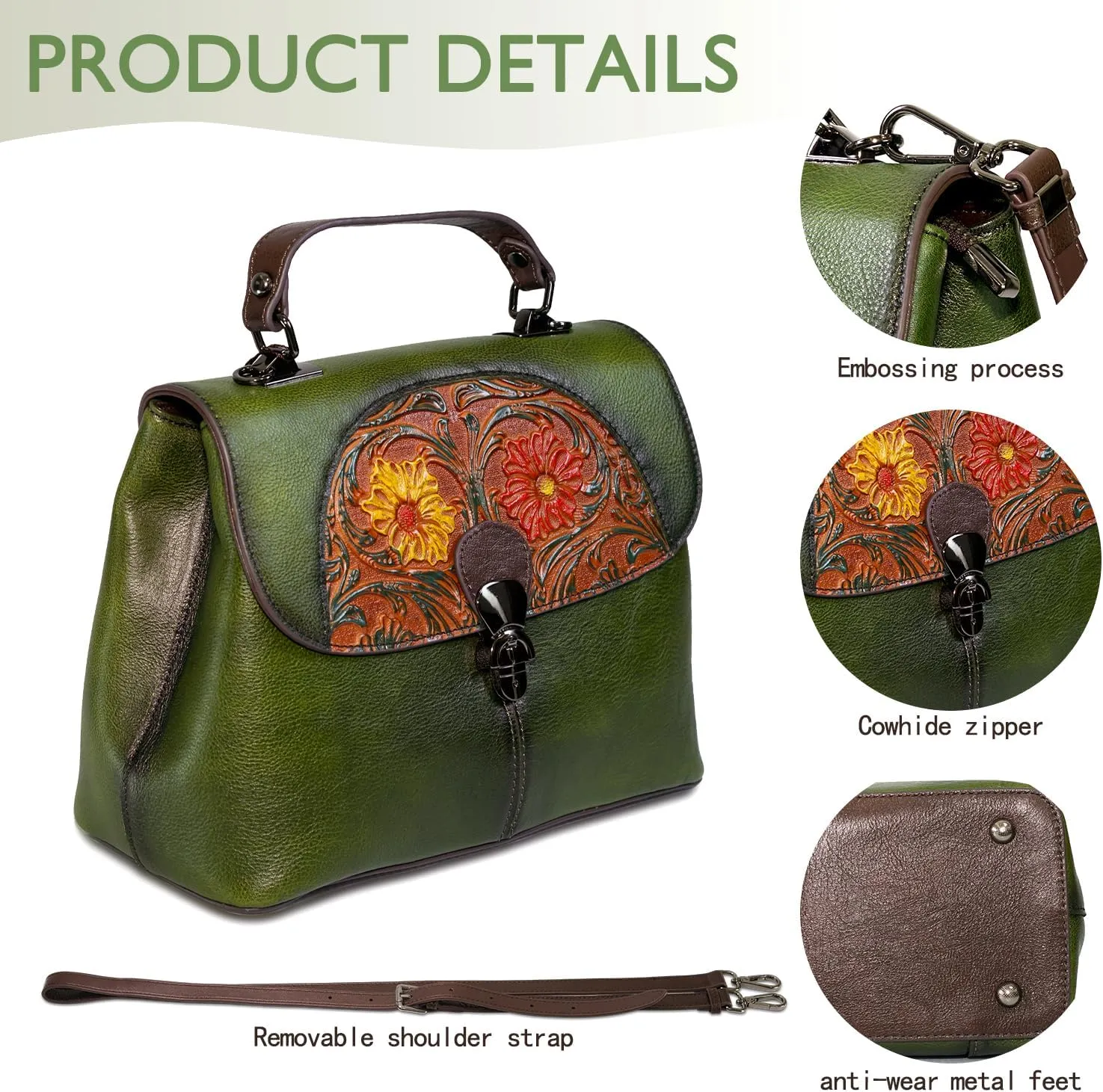Genuine Leather Satchel for Women Top Handle Bags Handmade Purse Vintage Embossed Leather Crossbody Handbags Hobo Bag