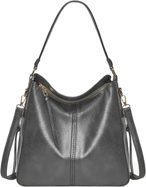 Genuine Leather Shoulder Bags Stylish Hobo Handbags Purses Crossbody Bags for Women Hobo, Silver