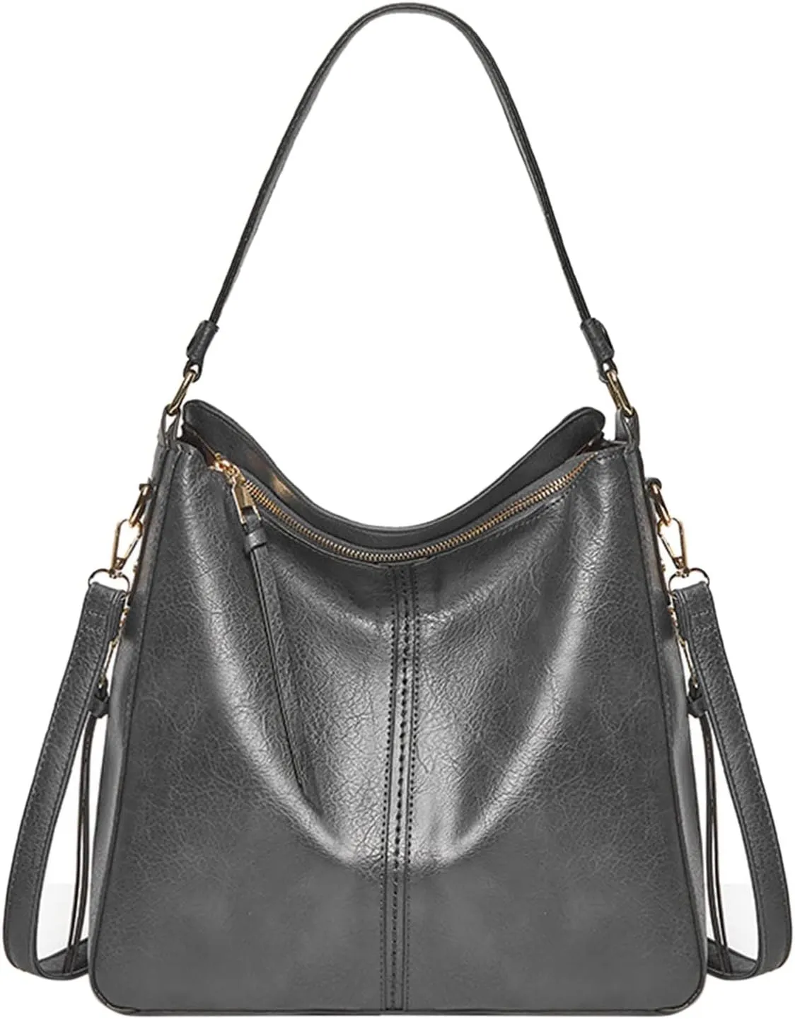 Genuine Leather Shoulder Bags Stylish Hobo Handbags Purses Crossbody Bags for Women Hobo, Silver