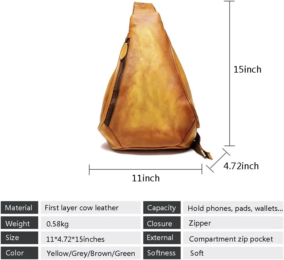 Genuine Leather Sling Bag for Women Men Vintage Handmade Chest Backpack Casual Crossbody Daypack Shoulder Satchel