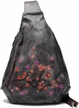 Genuine Leather Sling Bag for Women Men Vintage Handmade Chest Backpack Casual Crossbody Daypack Shoulder Satchel