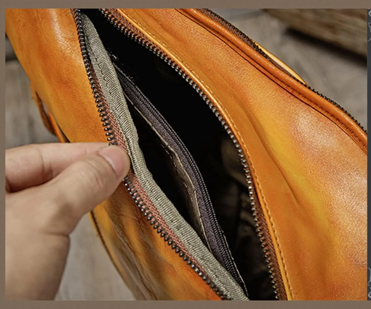Genuine Leather Sling Bag for Women Men Vintage Handmade Chest Backpack Casual Crossbody Daypack Shoulder Satchel