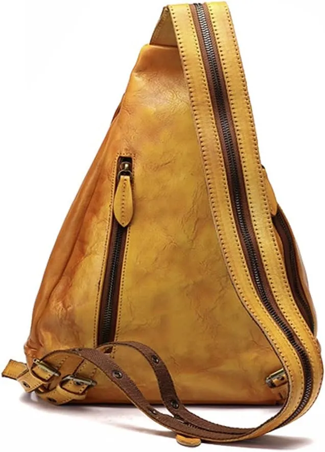 Genuine Leather Sling Bag for Women Men Vintage Handmade Chest Backpack Casual Crossbody Daypack Shoulder Satchel