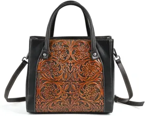 Genuine Leather Women's Purse Handbag Embossed Totem Cowhide Tote Bag Vintage Shoulder Bag Ladies Crossbody Bags