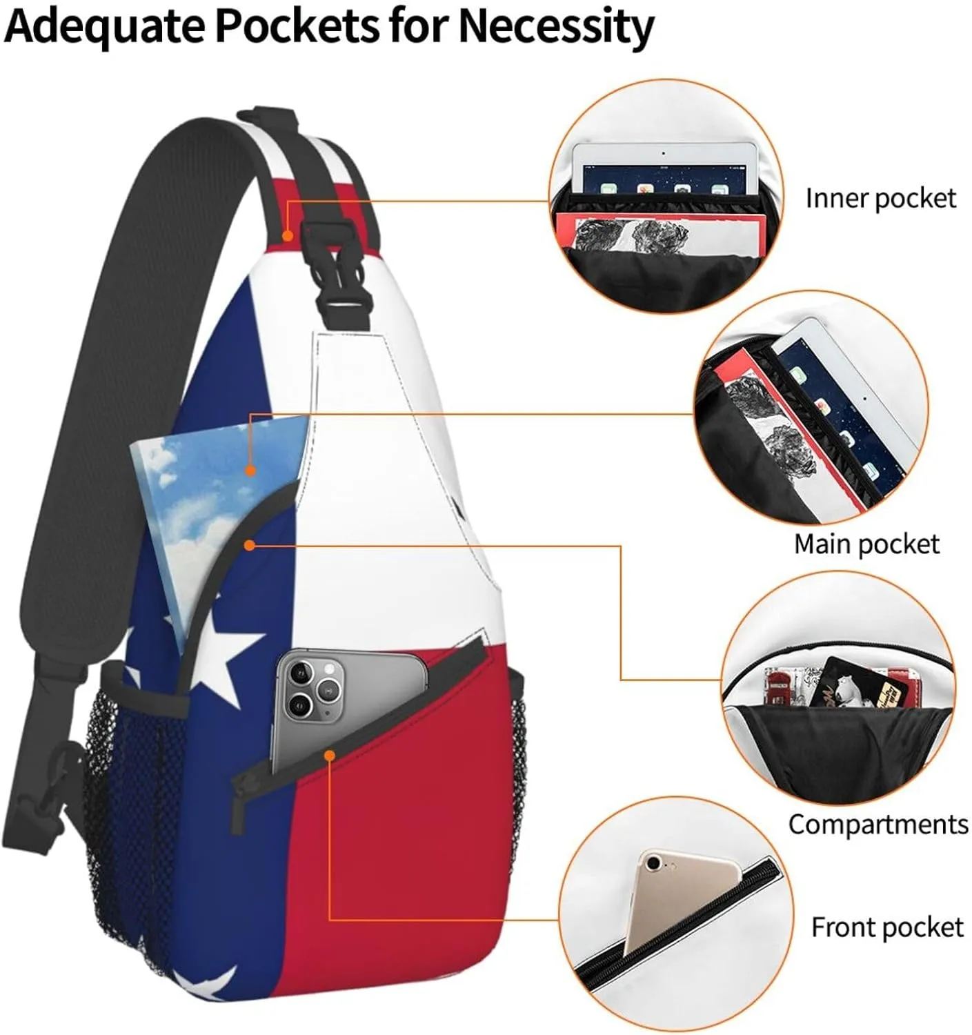 GeRRiT Texas State Flag Print Small Backpack Sling Bag For Women Men, Chest Bag Daypack Crossbody For Travel Sport, SB-122