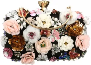Gets PU Leather Purses and Handbags for Women Floral Beaded Clutch Purse for Wedding Clear Crossbody Bag