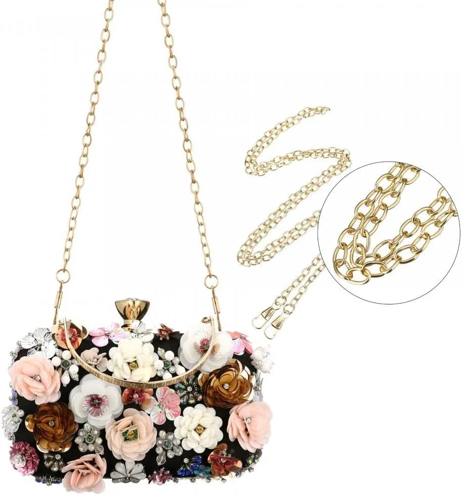Gets PU Leather Purses and Handbags for Women Floral Beaded Clutch Purse for Wedding Clear Crossbody Bag
