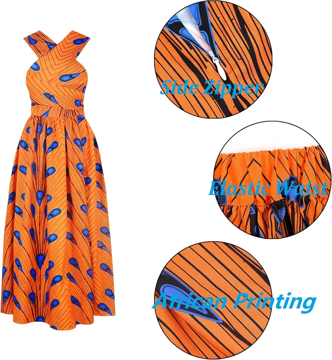 Giovacker Women's African Print Casual Party Dress Dashiki Traditional Costume