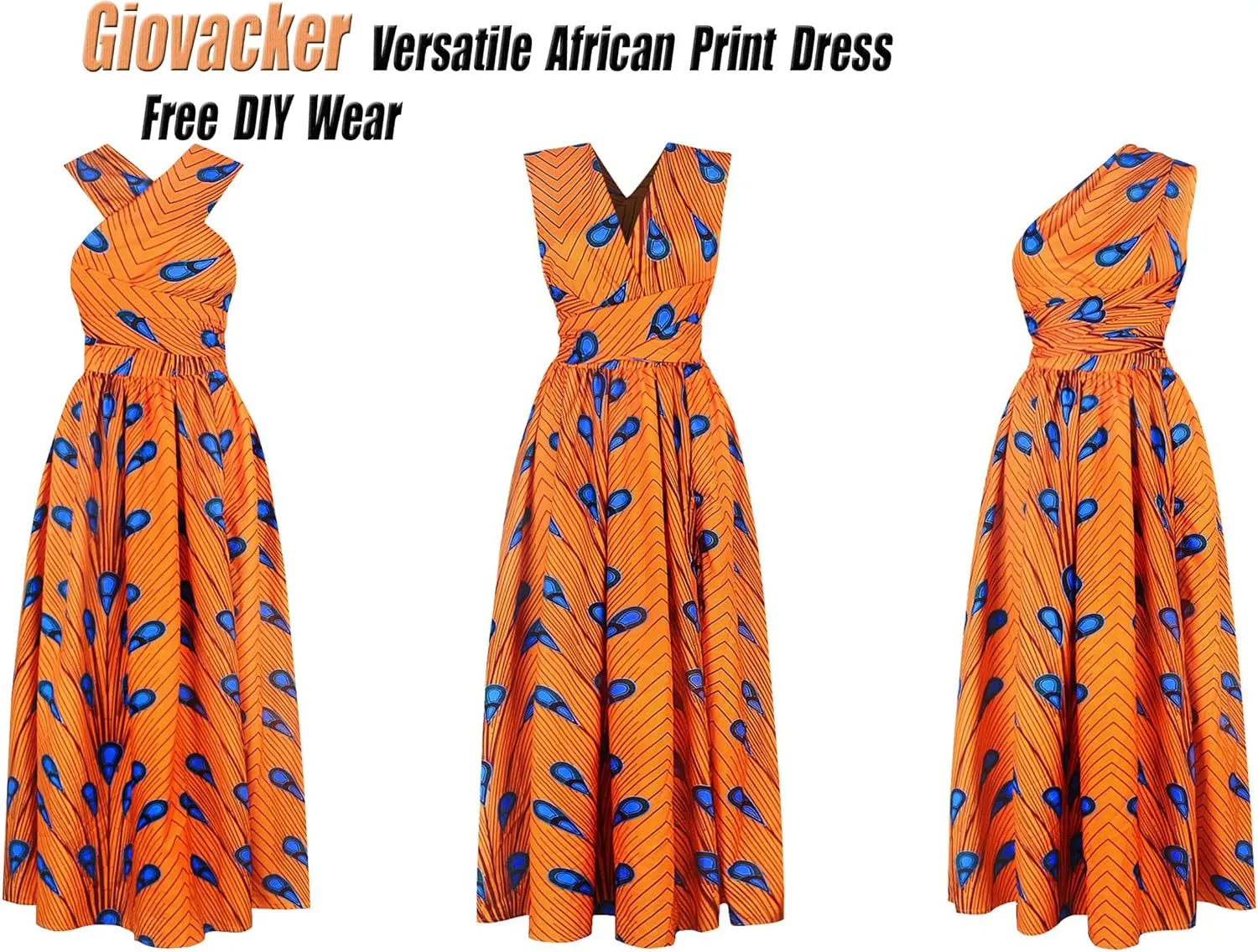 Giovacker Women's African Print Casual Party Dress Dashiki Traditional Costume