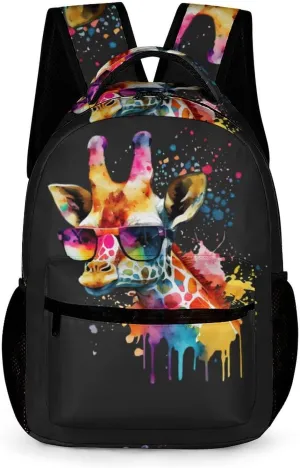 Giraffe Backpack for Kids Girls Boys School, 16 Inches Cute Giraffes Theme Bookbag, Adjustable, Lightweight, Large Capacity, Colorful Daily Casual Backpacks