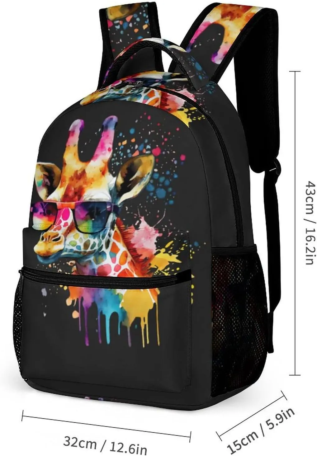 Giraffe Backpack for Kids Girls Boys School, 16 Inches Cute Giraffes Theme Bookbag, Adjustable, Lightweight, Large Capacity, Colorful Daily Casual Backpacks