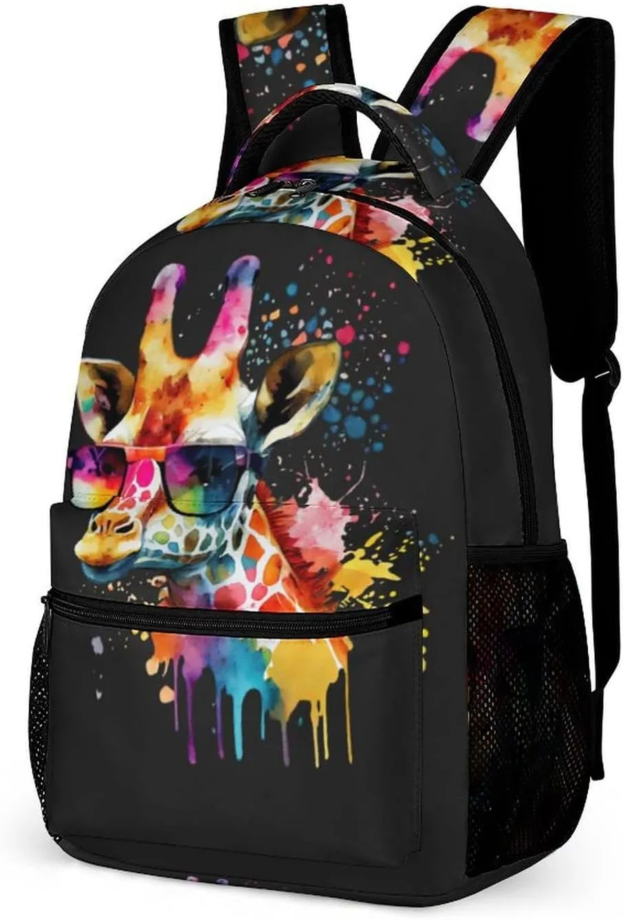 Giraffe Backpack for Kids Girls Boys School, 16 Inches Cute Giraffes Theme Bookbag, Adjustable, Lightweight, Large Capacity, Colorful Daily Casual Backpacks