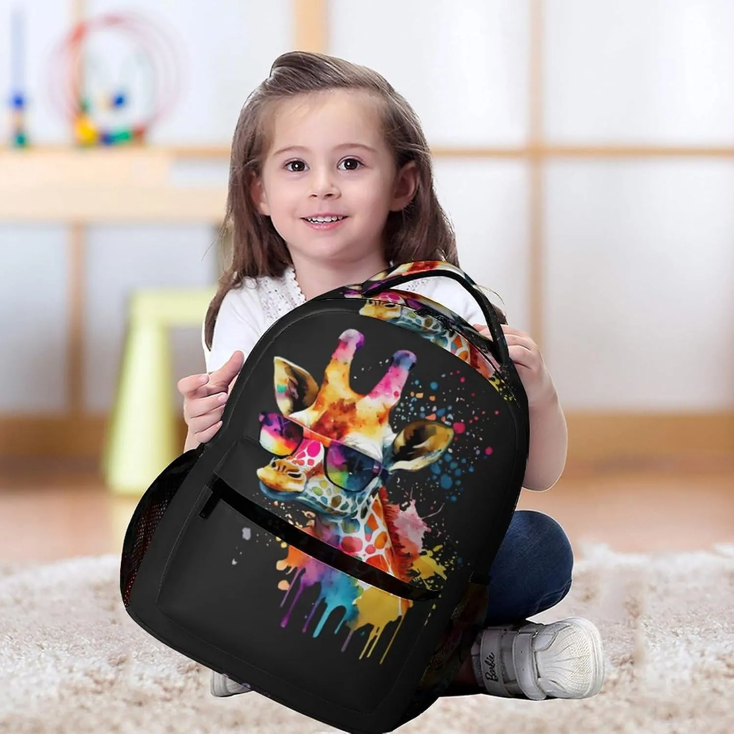 Giraffe Backpack for Kids Girls Boys School, 16 Inches Cute Giraffes Theme Bookbag, Adjustable, Lightweight, Large Capacity, Colorful Daily Casual Backpacks