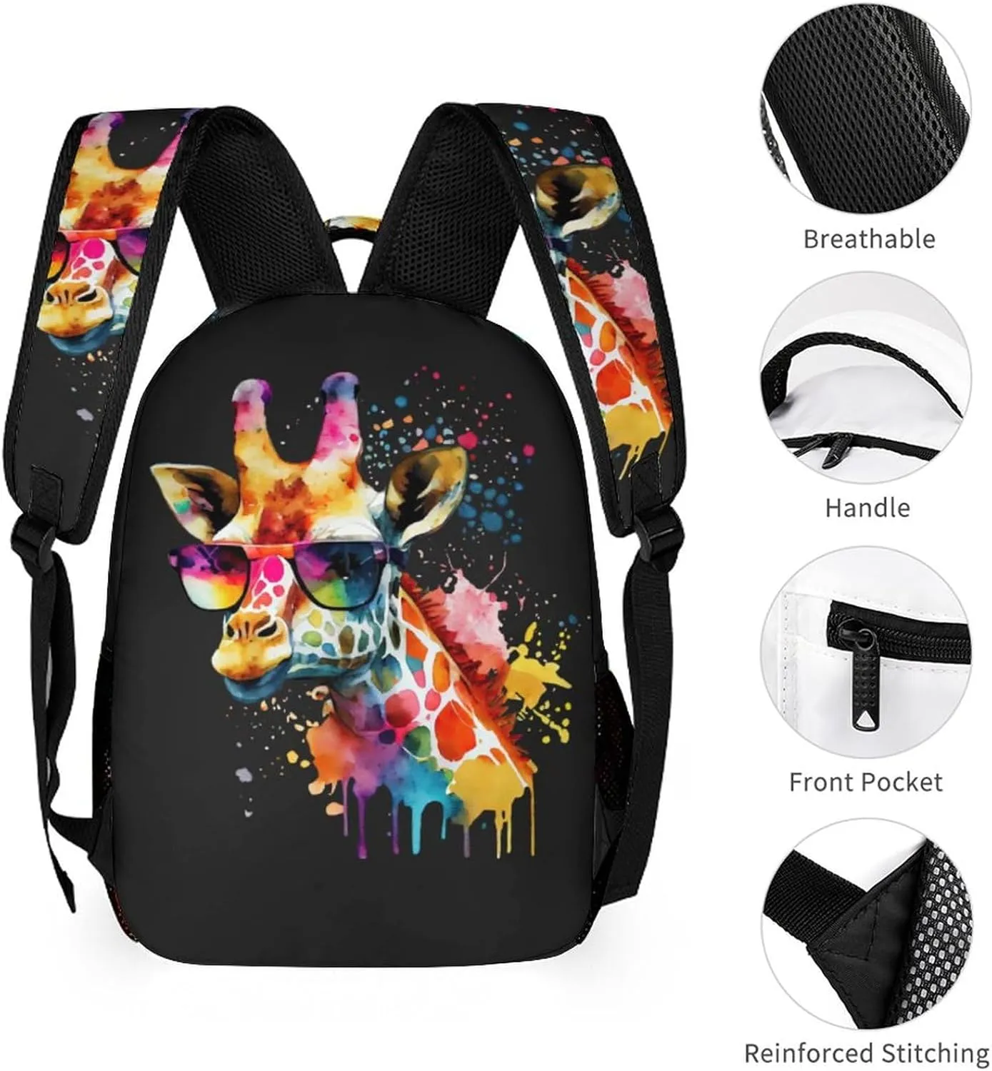 Giraffe Backpack for Kids Girls Boys School, 16 Inches Cute Giraffes Theme Bookbag, Adjustable, Lightweight, Large Capacity, Colorful Daily Casual Backpacks