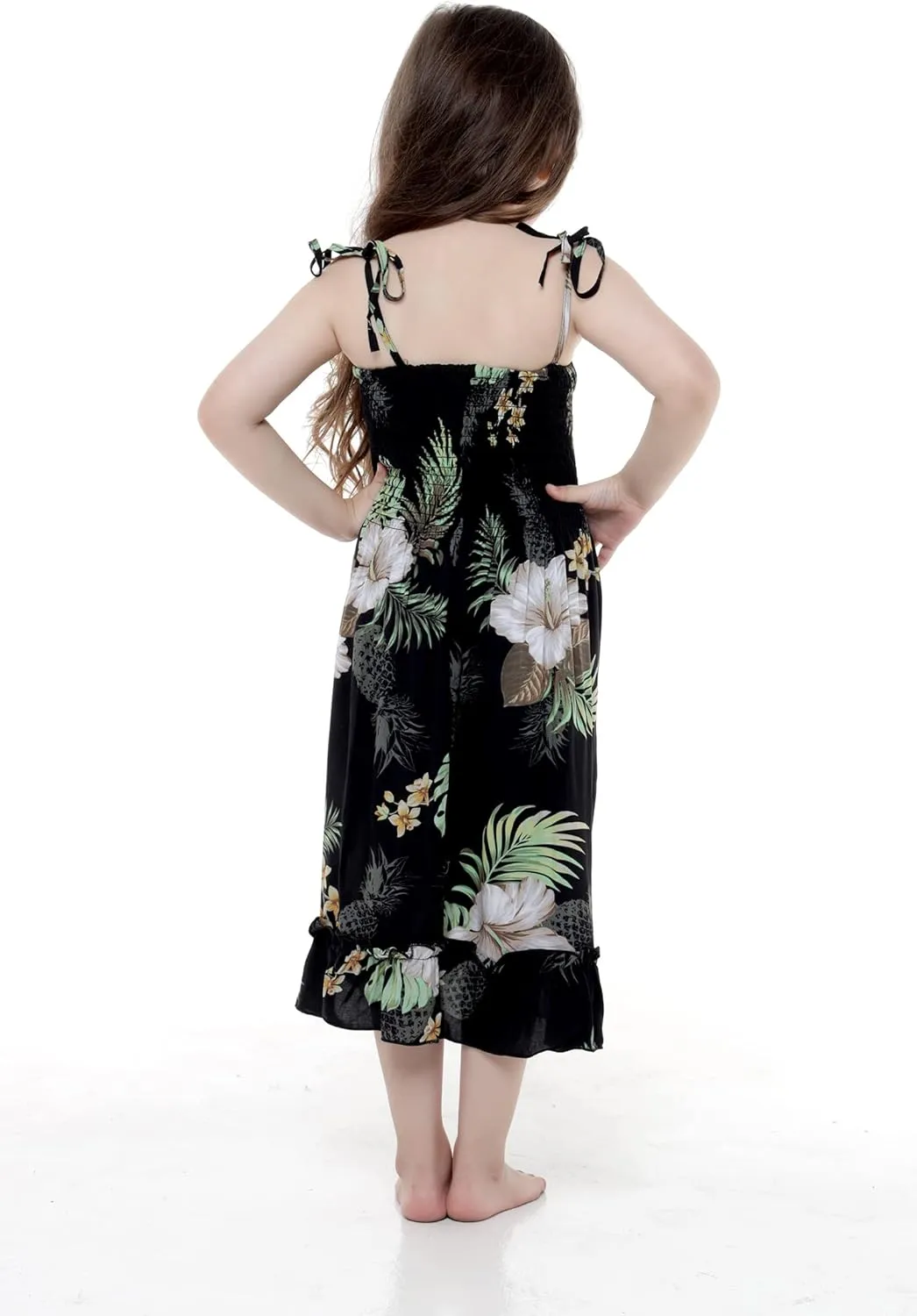 Girl Hawaiian Elastic Top Strap Dress in Pineapple Garden Black